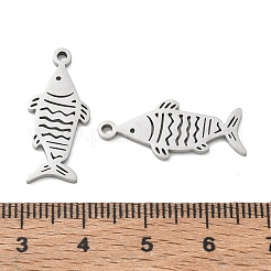 304ステンレスペンダント  縞模様の魚のチャーム  ステンレス鋼色  24x10x1.3mm  穴：1.5mm&nbsp;SA-CBAAC28-11P