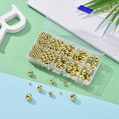 5 サイズのメッキアクリルビーズ  ラウンド  黄金メッキ  4~12mm  穴：1mm  542個/箱&nbsp;PACR-LS0001-01G