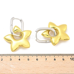 女性用スター真鍮フープピアス  ラックめっき  持続的なメッキ  カドミウムフリー＆鉛フリー  ツートン  プラチナ·ゴールデン  46x33.5mm&nbsp;EJEW-U057-06C-03GP