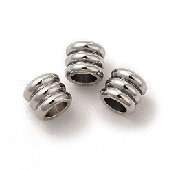 変色しない201ステンレススチールヨーロピアンビーズ  大穴ビーズ  スジ入りビーズ  コラム  ステンレス鋼色  6x7mm  穴：4.2mm&nbsp;STAS-M089-04P