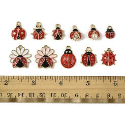 24本合金エナメルペンダント  てんとう虫のチャーム  ライトゴールド  12.5~22x9~21x1.5~7mm  穴：1.2~2.5mm&nbsp;ENAM-FS0003-72