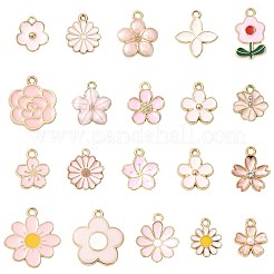 80個20スタイルアロイエナメルペンダント  花  ライトゴールド  ピンク  13~22.5x11.5~20.5x1~4.5mm  穴：1.2~2mm  4個/スタイル&nbsp;ENAM-FS0004-24