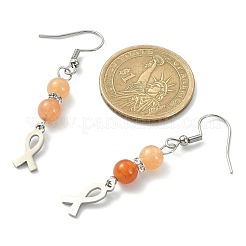 天然混合宝石ダングルピアス  304ステンレススチール乳がんケアリボンドロップイヤリング  53.5x7mm&nbsp;EJEW-JE05357