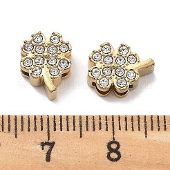 PVD真空メッキ304ステンレススチールクリスタルラインストーンビーズ  スライドチャーム  18KGP本金メッキ  クローバー  10.5x8x4mm  穴：6.5x1.4mm&nbsp;SATS-R130-02G-01