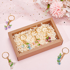 アクリル＆ガラスキーホルダー  鉄のリング付き  花  ミックスカラー  7.3cm  6個/セット&nbsp;KEYC-NB00007