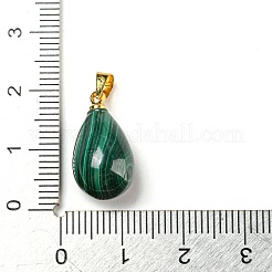天然石マラカイトペンダント  ティアドロップチャームと金メッキ合金スナップオンベイル  18x10mm  穴：4x4.2mm&nbsp;G-D094-01G