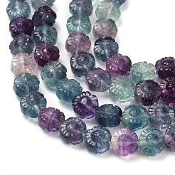 天然蛍石の彫刻ビーズ連売り  花  10~10.5x7.5~8mm  穴：1mm  約40個/連  15.71''（39.9センチメートル）&nbsp;G-L634-J04-F02