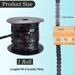 輝くPVCスパンコールリボン  スパンコールトリム  衣類アクセサリー  ブラック  90x6mm&nbsp;OCOR-WH20050-007