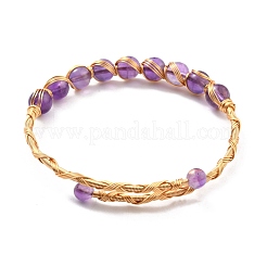 Natural Amethyst Wrapped Cuff Bangle&nbsp;BJEW-A122-08