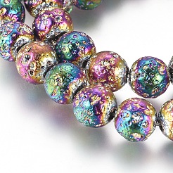 Electroplated Natural Lava Rock Beads Strands&nbsp;G-G826-06-8mm
