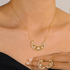 Brass Micro Pave Clear Cubic Zirconia Crescent Moon Pendant Necklaces & Stud Earrings Sets for Women&nbsp;DC0766