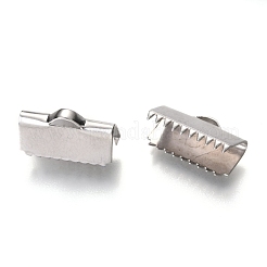 変色しない304ステンレススチールリボンカシメエンドパーツ  長方形  ステンレス鋼色  9x15x6mm  穴：1x1mm  4mm内径&nbsp;STAS-C018-22P-05