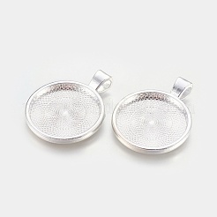 チベット風合金カボションセッティングペンダント  プレーンエッジベゼルカップ  カドミウムフリー＆鉛フリー  フラットラウンド  銀  トレイ：25mm  36x28x3mm  穴：4mm  約195個/1000g&nbsp;TIBE-R295-055S-LF