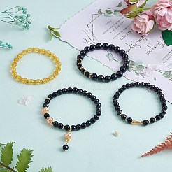 4Pcs 4 Style Synthetic Citrine & Natural Mashan Jade Stretch Bracelets Set with Glass Beaded&nbsp;BJEW-SW00105-01