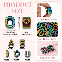 50 個 5 スタイル UV メッキ不透明アクリルビーズ  虹色の  文字 aeiou  カラフル  20.5x8~18x13.5mm  穴：6mm  10個/スタイル&nbsp;PACR-TA0001-31E