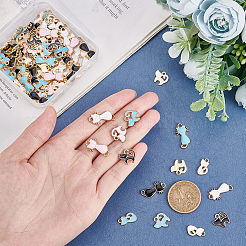 120本12スタイルアロイエナメルペンダント  猫の形  ライトゴールド  ミックスカラー  22x12x2~3mm  穴：2mm  10個/カラー&nbsp;ENAM-AR0001-17