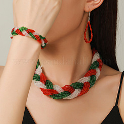 Christmas Glass Seed Beaded Multilayer Necklaces & Teardrop Dangle Earrings & Bracelets Sets&nbsp;WG44FFB-02