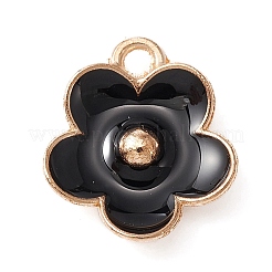 ライトゴールドメッキの合金エナメルペンダント  花のチャーム  ブラック  13x11.5x3mm  穴：1.6mm&nbsp;ENAM-YW0002-20E