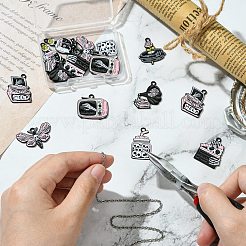 16個8スタイル亜鉛合金エナメルペンダント  ブラック  混合図形  20~29x16~30x1~1.5mm  穴：1.8~2mm  2個/スタイル&nbsp;ENAM-CJ0006-68