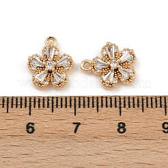 真鍮製マイクロパヴェキュービックジルコニアペンダント  花のチャーム  18KGP本金メッキ  12.5x10.5x4mm  穴：1.3mm&nbsp;KK-K407-16G