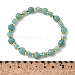 Natural Amazonite & Brass Beaded Stretch Bracelets for Women Men&nbsp;BJEW-JB13701