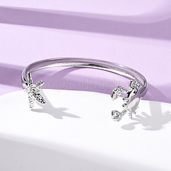 女性用304ステンレススチールカフバングル  ヒトデと貝殻の形  ステンレス鋼色  1/4~3/4インチ（0.5~2.05cm）  内径：1-7/8x2-1/4インチ（4.8x5.8cm）&nbsp;BJEW-C123-01A-P