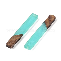 樹脂と木の大きなペンダント  長方形チャーム  アクアマリン  51.5x7.5x3.5mm  穴：1.8mm&nbsp;WOOD-F015-02A