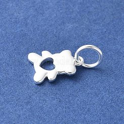 スターリングシルバーの中空ハートベアチャーム925個  丸カン付き  銀  9.5x7x1mm  穴：3.5mm&nbsp;STER-R012-01S