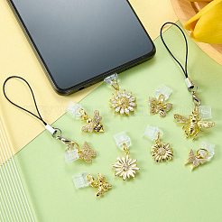 3 個のプラスチックモバイル防塵プラグ  蝶  真鍮マイクロパヴェクリアキュービックジルコニアペンダントとコードループ付き  ゴールドカラー  22~27mm&nbsp;HJEW-SW00230-07