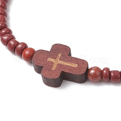 4Pcs Cross Glass Seed Beads with Natural Wood Beads & Red Jasper Beads & Magnesite Beads & Howlite Round Beads Braided Bead Bracelets for Women&nbsp;BJEW-JB11898