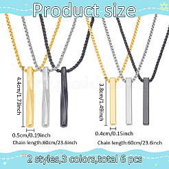 6個6スタイルのステンレススチール製長方形＆ツイストペンダントネックレスセット、亜鉛合金チェーン付き  ミックスカラー  23.62~23.74インチ（60~60.3cm）  1個/スタイル&nbsp;NJEW-AN0001-84
