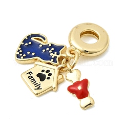 Brass Blue and Red Enamel European Dangle Charms&nbsp;KK-Z150-05G
