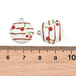 真鍮製エナメルペンダント  チェリーのチャームが付いた丸い形  プラチナメッキ  17x16x6.5mm  穴：1.3mm&nbsp;KK-CBA6818-10P