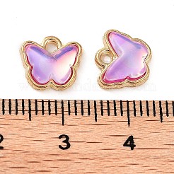 ラックメッキ合金ガラスチャーム  蝶  ゴールドカラー  ミックスカラー  9x9.5x3.5mm  穴：1mm&nbsp;FIND-Q099-07G