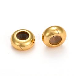 真鍮ビーズ  内部のゴムと  スライダービーズ  ロンデル  ゴールドカラー  7x3.5mm  穴：2mm&nbsp;KK-K197-B-15G