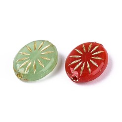 不透明なガラスビーズ  オーバル  ゴールドライン入り  ミックスカラー  13.5x11x4.5mm  穴：1~1.2mm&nbsp;LAMP-T021-42M