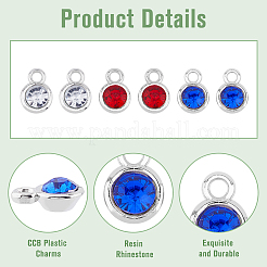 90個 3色 CCB プラスチックチャーム  樹脂ラインストーン付き  プラチナ  ダイヤモンド  ミックスカラー  12x8.5x5mm  穴：2mm  30個/カラー&nbsp;KY-DC0001-25