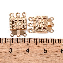真鍮製ボックスクラスプ  1連  3の穴  花の正方形  ライトゴールド  6mm  穴：15x10x3mm&nbsp;KK-XCP0001-75KCG