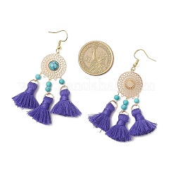Flat Round 304 Stainless Steel Polycotton Tassel Chandelier Earrings&nbsp;EJEW-JE06452-03