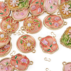 20Pcs Alloy Enamel and ABS Imitation Pearl Pendants&nbsp;ENAM-TA0004-21