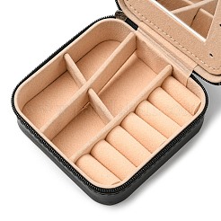 スクエアPUレザージュエリーボックス  鏡付き  旅行用ポータブルジュエリーケース  ジッパー収納ボックス  ネックレス用  リング  ピアスとペンダント  ブラック  10x10x5cm&nbsp;PAAG-PW0012-07E