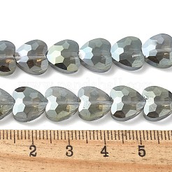 電気メッキガラスビーズセット  フルrianbowメッキ  多面カット  ハート  ライトカーキ  9.5~10x9.5~10x4.5mm  穴：1mm  約44個/連  15.87インチ（40.3cm）&nbsp;EGLA-L045-D-FR01