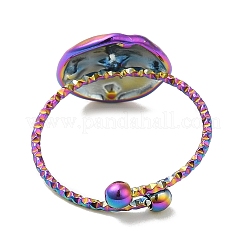 Ion Plating(IP) 304 Stainless Steel Flat Round Open Cuff Ring Settings for Rhinestone&nbsp;RJEW-M149-33RC