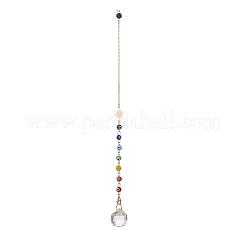 Mixed Natural Gemstone Drowsing Pendulums with Chakra Handmade Lampwork Evil Eye & Brass Sun&nbsp;PALLOY-JF01974