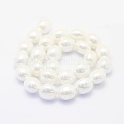 シェルパールビーズ連売り  オーバル  乳白色  15~16x12~13x11mm  穴：1mm  約25個/連  15.7インチ（40cm）&nbsp;BSHE-P024-15