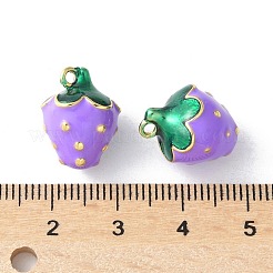 真鍮チャーム  エナメル  長持ちメッキ  カドミウムフリー＆鉛フリー  ラックめっき  18KGP本金メッキ  ストロベリーチャーム  ライラック  15.5x12x12.5mm  穴：1.6mm&nbsp;KK-A252-37G-01