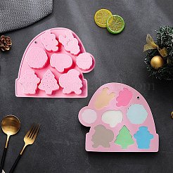 DIYクリスマステーマの食品グレードのシリコンモールド  フォンダン型  レジン型  チョコレート用  キャンディ  UVレジンとエポキシレジンのクラフト作り  サンタクロース  スノーフレーク  花  トナカイ  ツリー  グローブ  雪だるま  鐘  パールピンク  211x185x23mm&nbsp;DIY-CJC0009-04