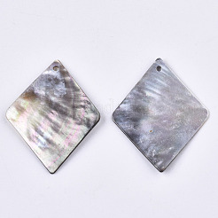 天然石ブラックリップシェルペンダント  菱形  49x38~39x2~3mm  穴：2mm&nbsp;SHEL-N026-65