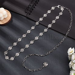 1Pc Iron Rhinestone Sparkling Flower Link Chains Belt with Alloy Cable Chains&nbsp;AJEW-FG0003-49