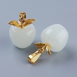 合成蓄光石ペンダント  暗闇で光る  ゴールデンメッキの合金パーツ  りんご  シアン  19x14x14mm  穴：2.5x8mm&nbsp;X-G-P359-09A